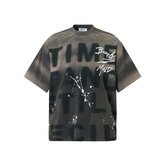 Camiseta Hombre Estilo Retro Suelta Diseño Degradado con Letras y Tinta Salpicada - Image 22