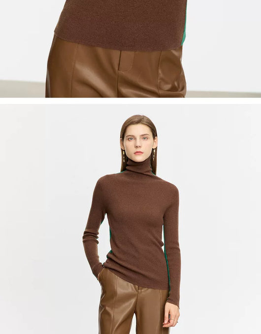 Suéter de Cuello Alto Bicolor en Lana Merino, Ajuste Slim para Mujer - Image 28