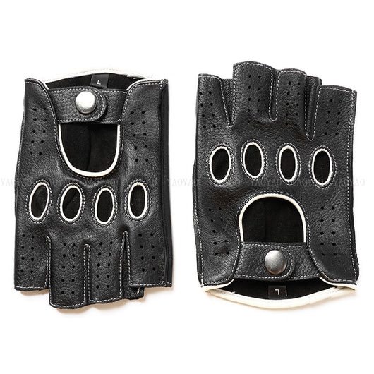 Guantes de Cuero Mitad Dedo para Motociclismo y Actividades al Aire Libre - Image 33
