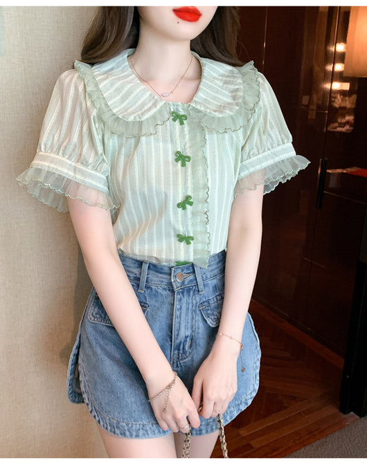 Blusa de Chifón con Cuello Muñeca y Mangas de Encaje - Image 23