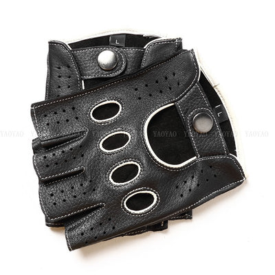 Guantes de Cuero Mitad Dedo para Motociclismo y Actividades al Aire Libre - Image 31