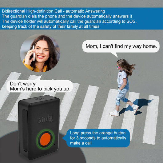 Sinotrack GPS tracker kit with black device, orange button, white charging cable, lanyard, pouch, and box. - Image 13