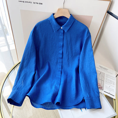 Camisa de Lino Azul Suelta - Comodidad Natural - Image 23