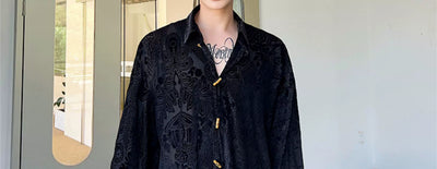 Camisa Hombre Terciopelo Jacquard con Botones de Asta de Vaca - Image 9