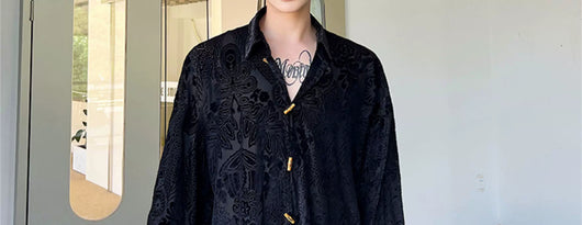 Camisa Hombre Terciopelo Jacquard con Botones de Asta de Vaca - Image 9