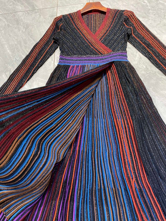 Vestido Otoñal Cintura Alta Rayas Arcoíris Degradado - Image 10