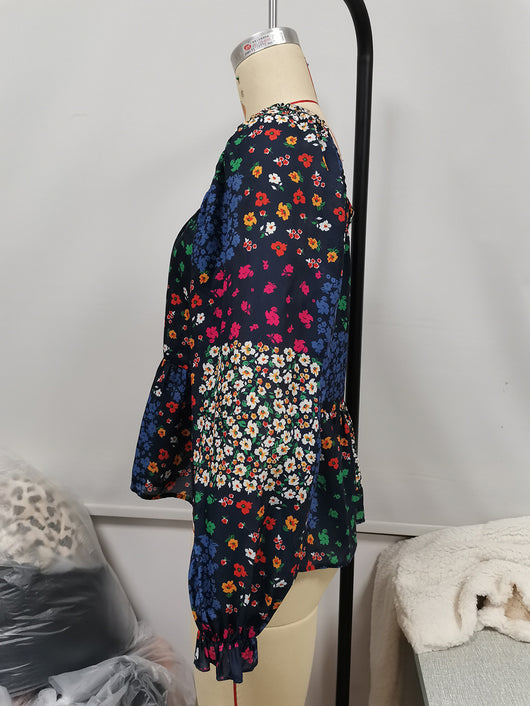 Blusa Casual con Cuello Cuadrado, Mangas Volantes y Flores Pequeñas - Image 18