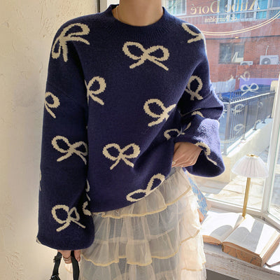 Suéter Jacquard con Moño y Cuello Redondo - Blusa Holgada de Manga Larga - Image 14