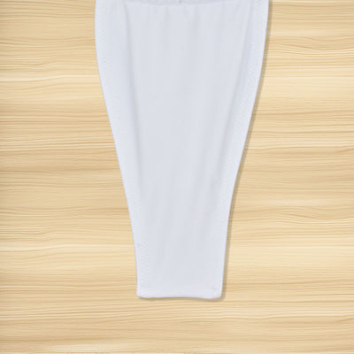 White three-point bikini with gold chain straps on a mannequin, featuring a triangle top and thong bottom. - Image 18