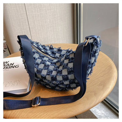Bolsa de Hombro Underarm Denim con Diseño Cuadrícula Escocesa - Image 18