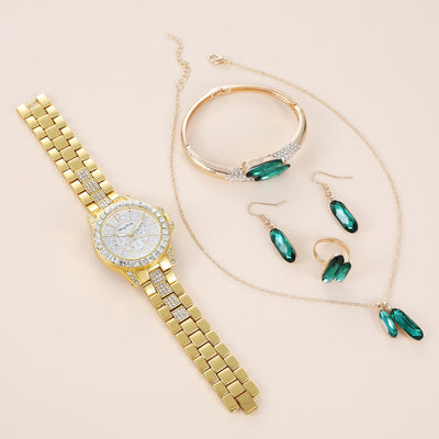 Conjunto de Accesorios en Acero Verde: Reloj, Anillo, Collar y Aretes de Cuarzo - Image 30