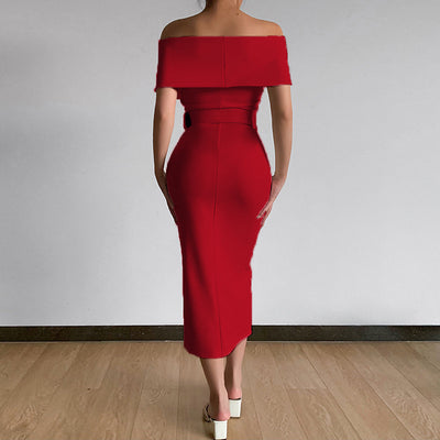 Falda Elegante con Hombro Descubierto y Abertura Lateral - Image 28