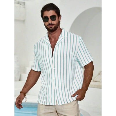 Camisa de Manga Corta con Estampado 3D Digital y Rayas de Contraste Geométrico - Image 22
