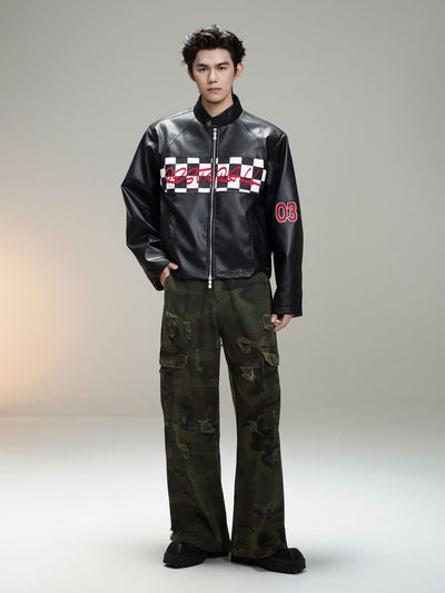 Chaqueta de Cuero Estilo Retro Americano con Detalles de Tartán - Image 60