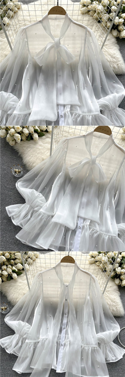 Blusa Elegante con Mangas Acampanadas y Detalle de Moño en Perlas - Image 15