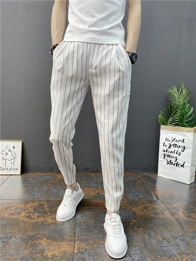 Pantalones Casuales Slim Fit Hombre con Rayas Verticales para Primavera y Verano - Image 15