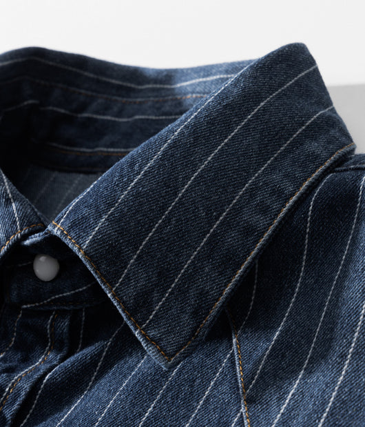 Camisa Denim a Rayas con Efecto Vintage Desgastado - Image 37