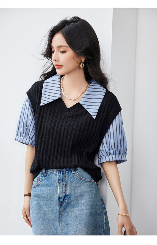 Blusa Esbeltecedora de Dos Piezas con Rayas y Mangas Puff - Image 19