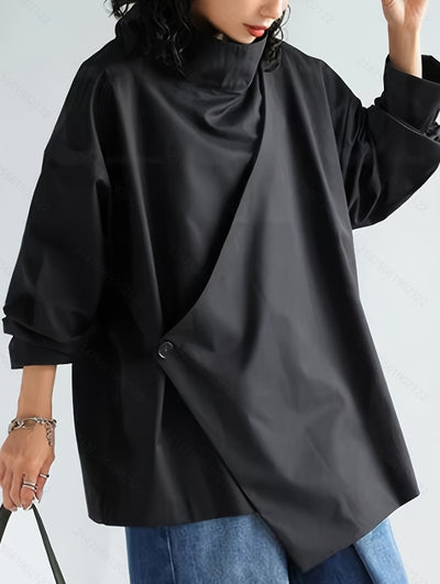 Camisa Elegante de Manga Larga con Cuello Cascada Oscuro - Image 9