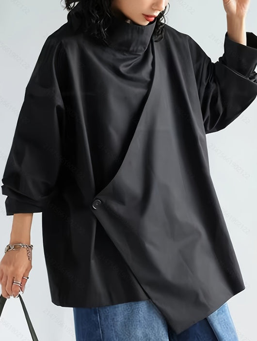 Camisa Elegante de Manga Larga con Cuello Cascada Oscuro - Image 9