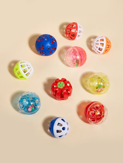 Six colorful plastic bell mesh hollow cat teasing balls in orange, green, red, purple, and pink, each 4cm. - Image 29