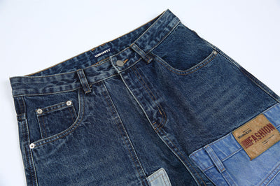 Jeans Vintage Deconstruido con Parches Pesados Lavado Retro - Image 42