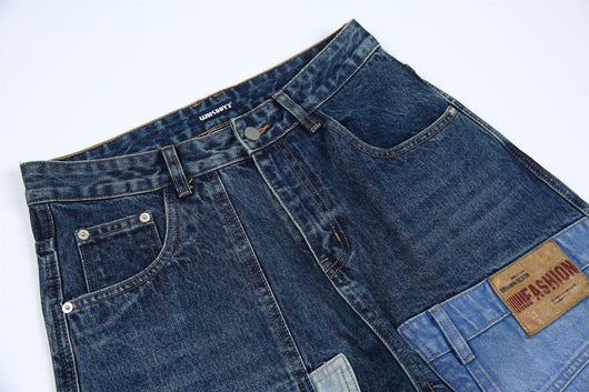 Jeans Vintage Deconstruido con Parches Pesados Lavado Retro - Image 42