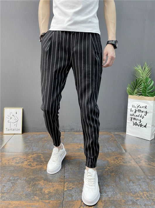 Pantalones Casuales Slim Fit Hombre con Rayas Verticales para Primavera y Verano - Image 37