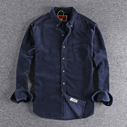 Camisa de Pana Manga Larga Retro con Combinación de Colores para Hombre - Image 22
