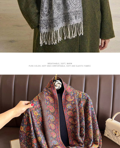 Chal de Lujo Ligero con Jacquard y Borlas de Cachemira - Image 35
