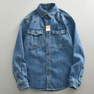 Camisa de Trabajo Denim Grueso Oversized Manga Larga para Hombre - Image 12