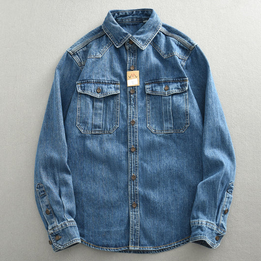 Camisa de Trabajo Denim Grueso Oversized Manga Larga para Hombre - Image 12