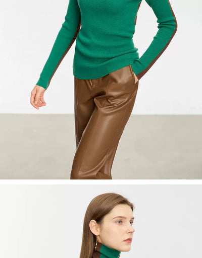Suéter de Cuello Alto Bicolor en Lana Merino, Ajuste Slim para Mujer - Image 20
