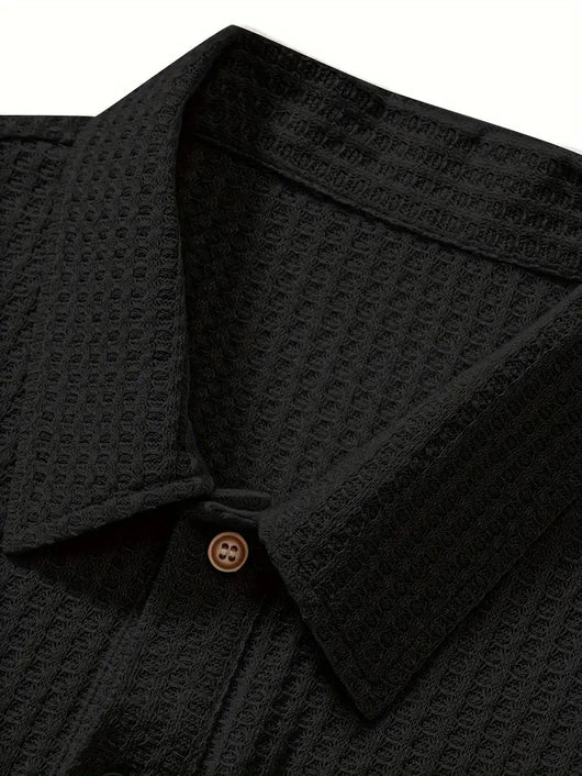 Camisa Casual de Punto Rombo con Solapa - Corte Holgado Manga Corta Hombre - Image 19