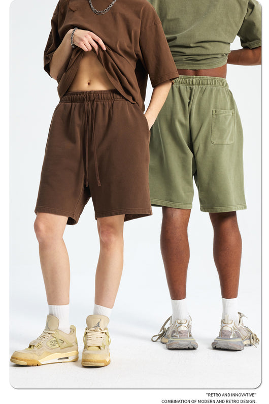 Shorts Deportivos de Algodón Puro Teñidos con Patrón Vintage Lavado - Image 57