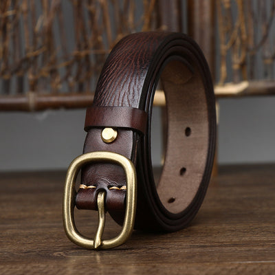 Cinturón de Cuero Genuino con Hebilla Vintage de Cobre Artesanal - Image 30