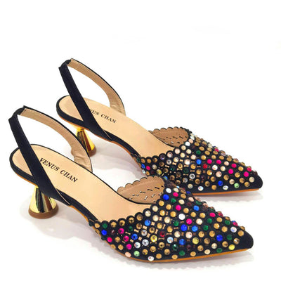 Bolso de Piedra Colorida con Zapatos de Tacón Medio y Punta Afilada para Mujer - Image 17