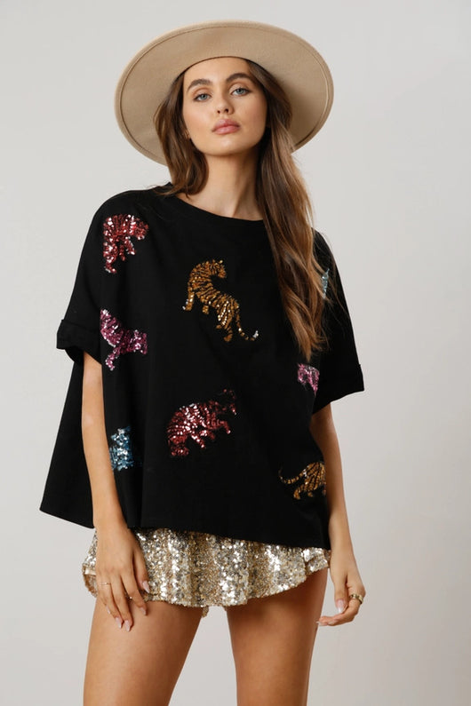 Blusa Tigre con Lentejuelas - Camiseta Holgada y Casual - Image 14