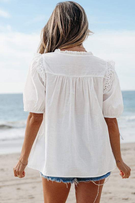 Blusa Chifón con Volantes Manga Corta - Estilo Europeo Casual - Image 13