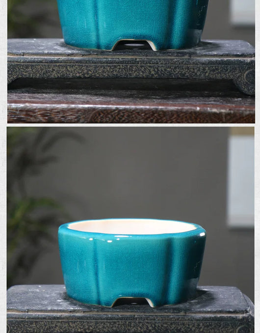 Maceta de Barro Púrpura Estilo Chino con Patrones Geométricos para Bonsái - Image 7