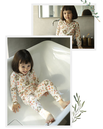 Bamboo cotton knitted parent-child pajama set with a pumpkin print long-sleeve top and solid light blue-grey pants. - Image 17