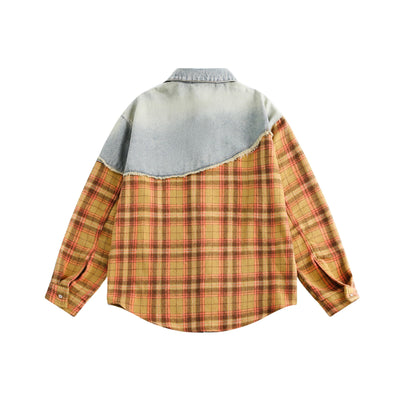 Camisa de Cuadros Holgada con Costuras Artesanales Estilo Retro Americano - Image 21
