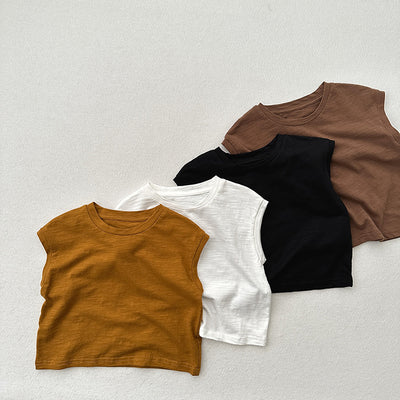 Playera sin Mangas de Algodón Slub con Hombro Caído para Niños y Niñas - Image 21