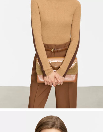 Suéter de Cuello Alto Bicolor en Lana Merino, Ajuste Slim para Mujer - Image 14