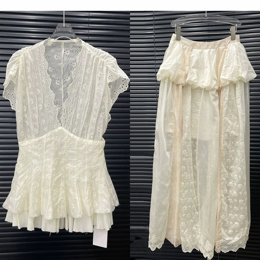 Blusa Falda Encaje Jacquard Escote en V - Colección Verano - Image 9