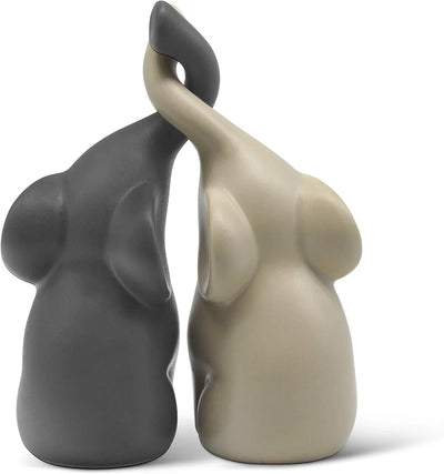 Pareja de elefantes en cerámica moderna beige y gris – Escultura decorativa de 16 cm de alto, figura ornamental temática amorosa - Tekeno