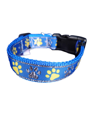Coleira de Cachorro de Nylon Azul com Patinhas Azuis e Amarelas MD, GR, GG, Guia