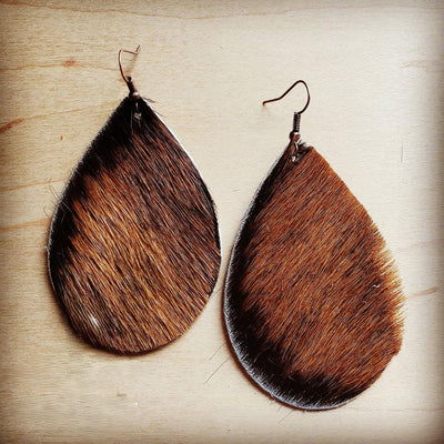 **Leather Teardrop Earrings in Brown Hair on Hide 202m