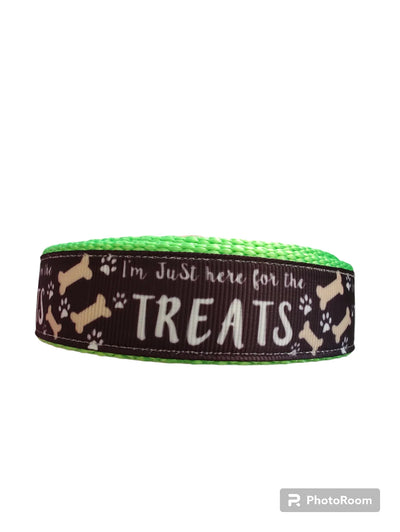 Coleira de Nylon Verde Neon para Cães Here For The Treats MD, LG, XL, Guia