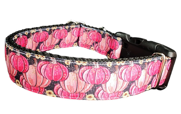 Pink Halloween Pumpkins Dog Collar - Durable Nylon Made in USA